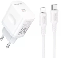 Зарядний пристрій BOROFONE BA99A Breeze PD 20W White with Type-C/Lightning (6941991121364)