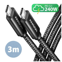 Дата кабель USB-C to USB-C 3.0m USB 2.0 PD 240W 5A black AXAGON (BUCM2-CM30AB)