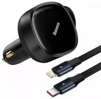 Автомобільний зарядний пристрій Baseus Enjoyment Retractable 2in1 33W Black  (C00035500111-00)