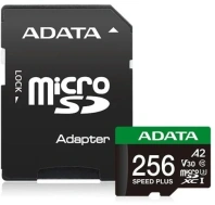 FLASH пам'ять A-Data Speed Plus Micro SDXC UHS-I U3 V30 A2 Class 10 256GB + SD Adapter (UD256GUI3V30A2SP-RA1) FLASH пам'ять A-Data Speed Plus Micro SDXC UHS-I U3 V30 A2 Class 10 256GB + SD Adapter (UD256GUI3V30A2SP-RA1)