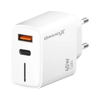 Зарядний пристрій Grand-X 1xUSB-C + 1xUSB QC3.0 45W white (CH-460W)