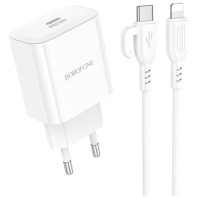 Зарядний пристрій BOROFONE BA81A 20W White with Type-C / Lightning  (6941991108198)