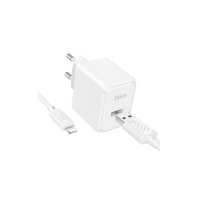 Зарядний пристрій Hoco CS11A Ocean 2.1A White with AM / Lightning (6942007603577)
