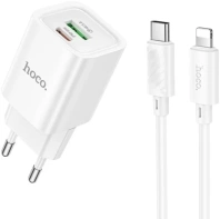 Зарядний пристрій Hoco C149A Charm QC3.0 PD 30W White with Type-C/Lightning (6942007630344)