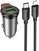 Автомобільний зарядний пристрій Hoco NZ16A Rigorous 43W Metal Gray with Type-C / Lightning (6942007644754)
