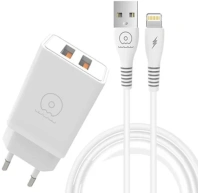 Зарядний пристрій WUW T55 3.1A White with AM / Lightning (6972573333998)