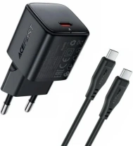 Зарядний пристрій Acefast A117 PD GAN 20W Black with Type-C/Type-C (6974316286509)