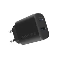 Зарядний пристрій Promate biplug-2 USB-C + USB-A 17W Black (biplug-2.black)