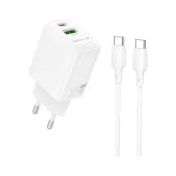 Зарядний пристрій BOROFONE BN27 Fuente QC3.0 PD 20W White with Type-C/Type-C  (6941991120282)