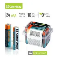 Батарейка ColorWay AAA LR03 Alkaline Power (лужні) * 24шт plastic box (CW-BALR03-24PB)