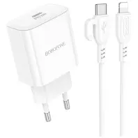 Зарядний пристрій BOROFONE BA81A 20W White with Type-C / Lightning  (6941991108198)