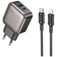 Зарядний пристрій BOROFONE BAS54A Absolute 20W Black  with Type-C / Lightning  (6941991116216)