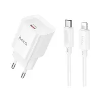 Зарядний пристрій Hoco C146A Charm PD 20W White with Type-C/Lightning  (6942007630252)