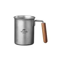 Чашка туристична Naturehike NH21SJ001 з дерев'яною ручкою 350 мл нержавіюча сталь (6927595784594)