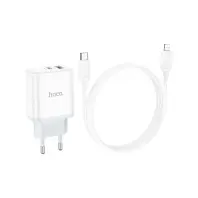 Зарядний пристрій Hoco C105A White with Type-C / Lightning  (6931474782939)